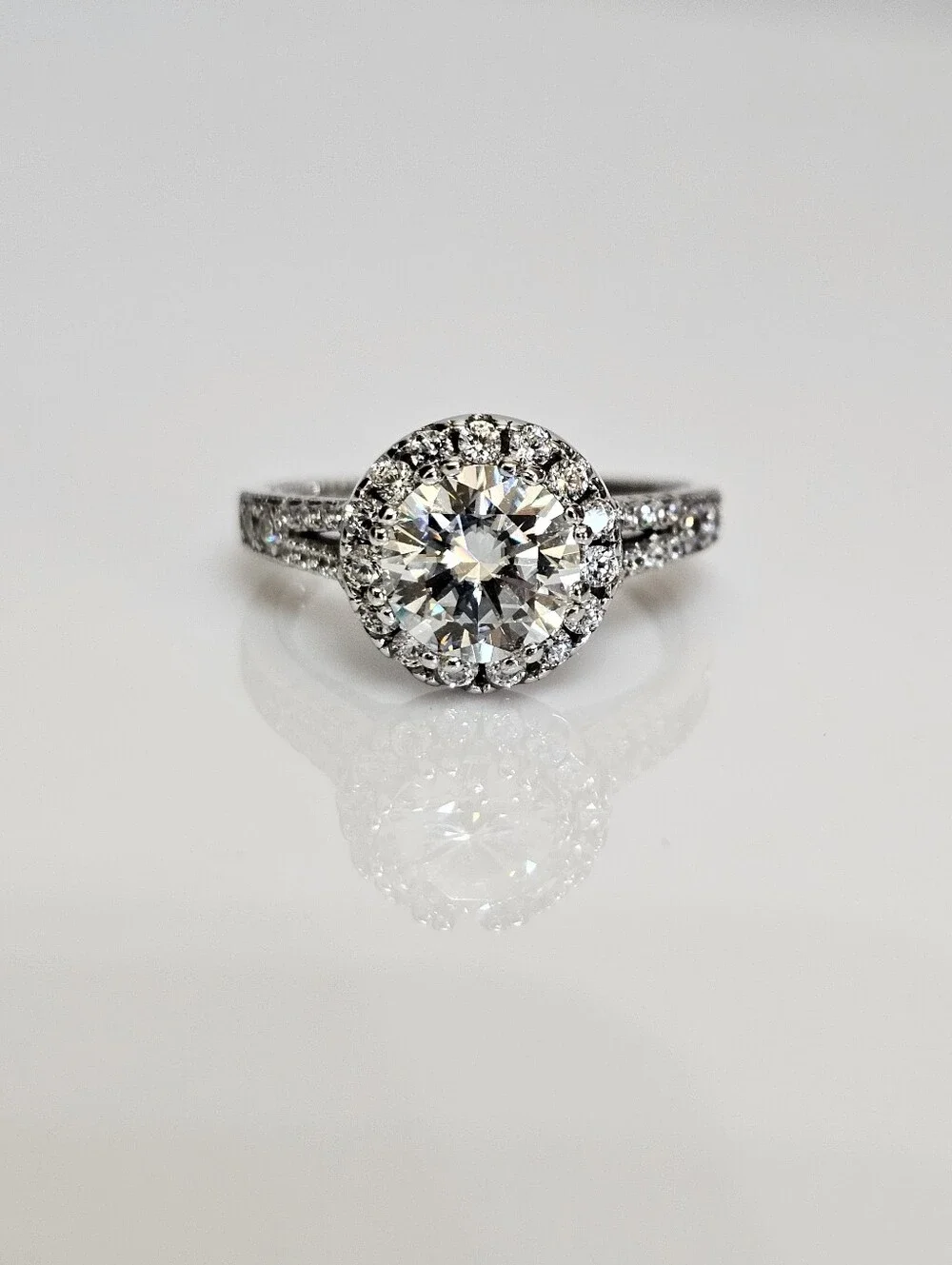 Genuine Moissanite 3 Carat Ring 18K White Gold Vermeil Size 8!
